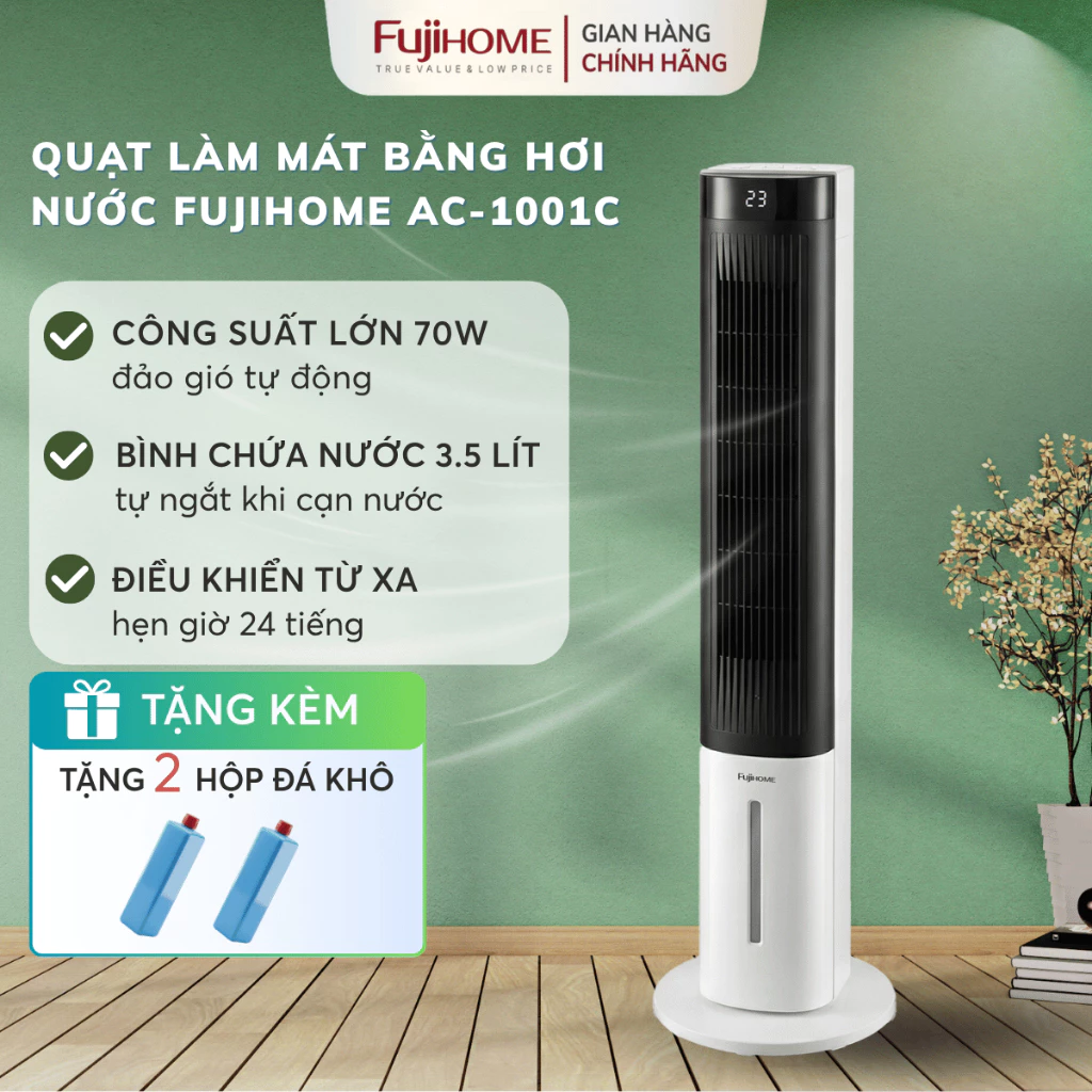 Máy quạt làm mát hơi nước FUJIHOME AC-1001C Nhập Khẩu, quạt tháp điều hòa công suất lớn