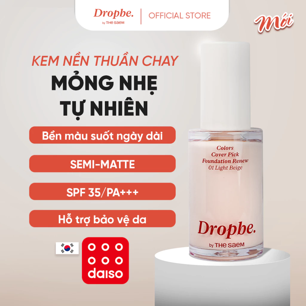 [Drop Be by THE SAEM] Kem nền thuần chay che phủ tốt bền màu lâu trôi Colors Cover Pick Foundation Renew 35g