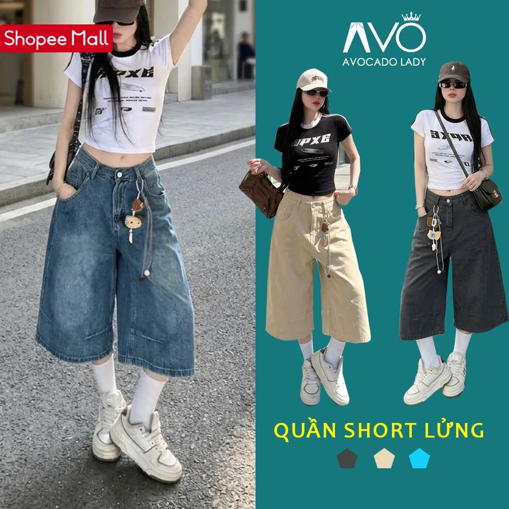 Quần Short Baggy Jean Nữ Nam Avo Avocado Unisex,vải Denim Cao Cấp, phong cách trẻ trung, năng động, toả sáng