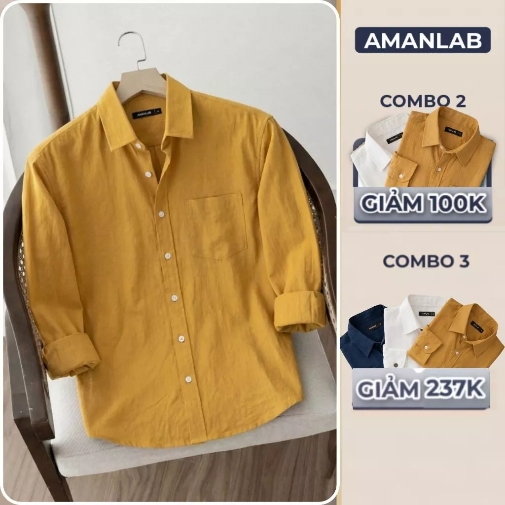 [DEAL MỞ BÁN] Áo sơ mi dài tay chất vải linen,thoáng mát,form regular thoải mái LINEN URBAN AMANLAB