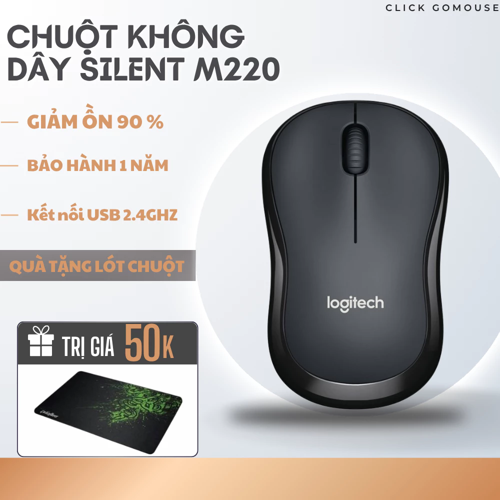 [ Kết Nối USB 2.4GHz ] Chuột không dây silent Logitech M220 siêu yên tĩnh giảm 90% tiếng ồn QUÀ TẶNG LÓT CHUỘT