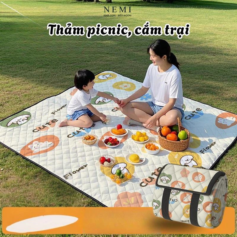 Thảm dã ngoại picnic chống nước Nemi 5 lớp dày dặn, thảm cắm trại ngoài trời, bãi biển, thảm cỏ gấp gọn