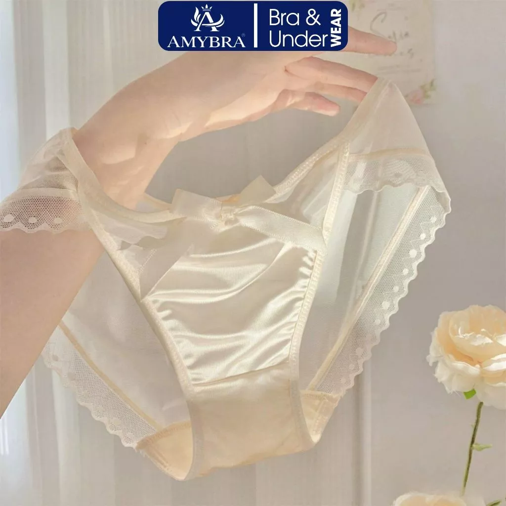 Quần Lót Sexy Nữ Viền Quần Lượn Sóng Gợi Cảm AMYBRA L8836 Quần Lót Ren Quyến Rũ Phối Lụa Satin Mịn