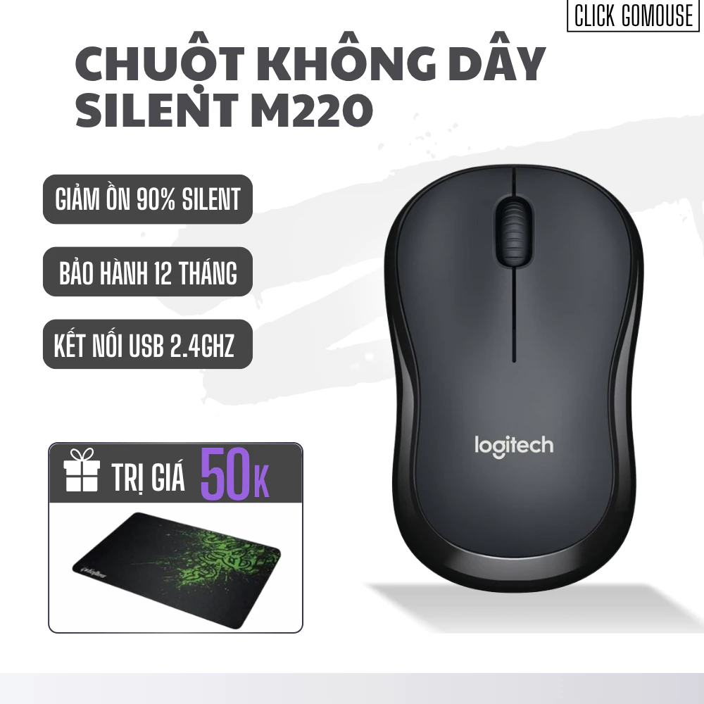 [ Kết Nối USB 2.4GHz ] Chuột không dây silent Logitech M220 siêu yên tĩnh giảm 90% tiếng ồn QUÀ TẶNG LÓT CHUỘT