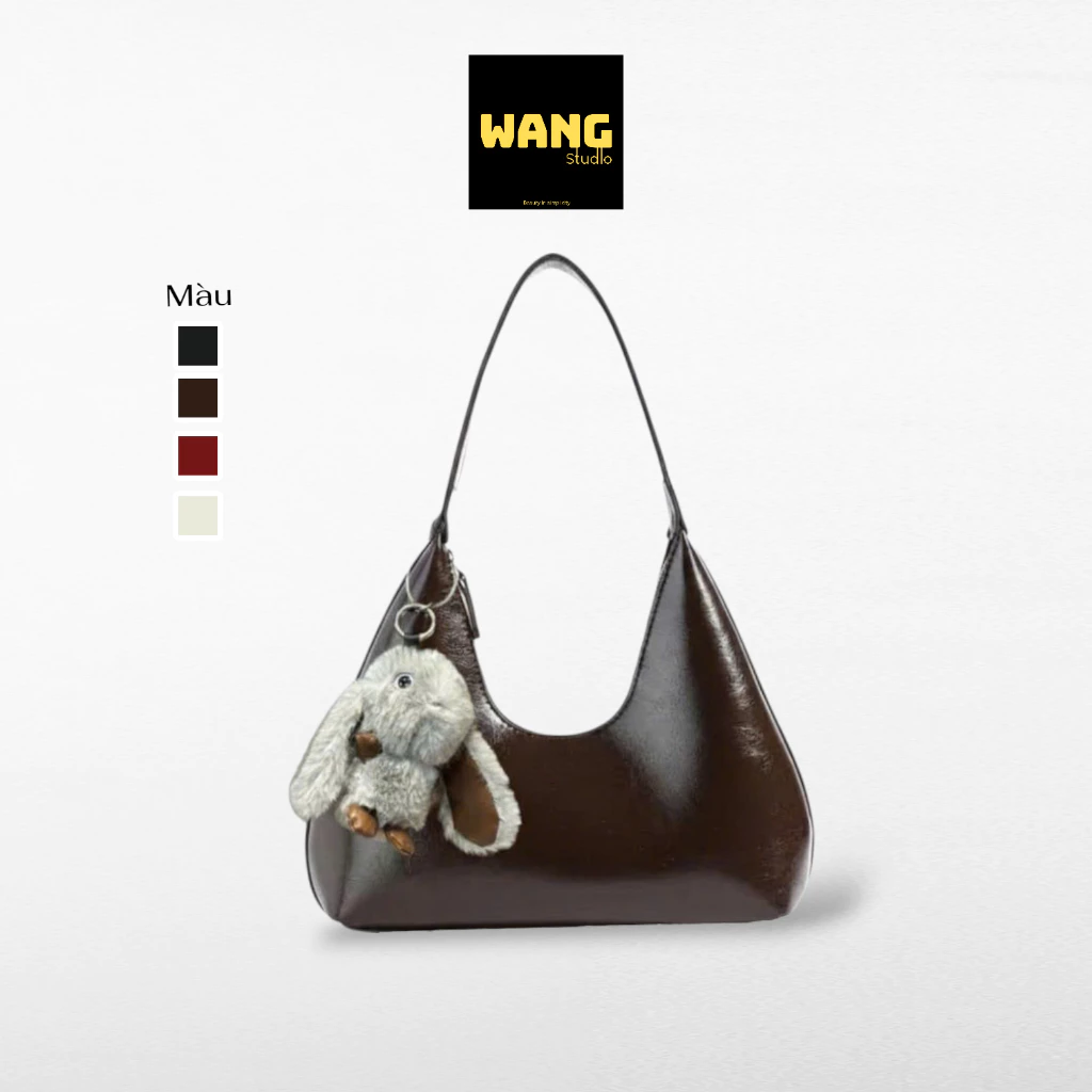 Túi xách nữ dáng hobo mềm gắn charm thỏ bông dễ thương, túi đeo vai phong cách Hàn Quốc (nđ127)