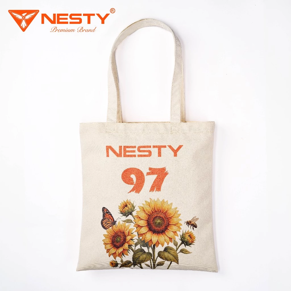 [TX-97]Túi Tote Canvas NESTY – Túi Vải Đeo Vai In Hình Hoa Hướng Dương Vintage, Đựng Vừa A4 & Laptop ( KO1 )
