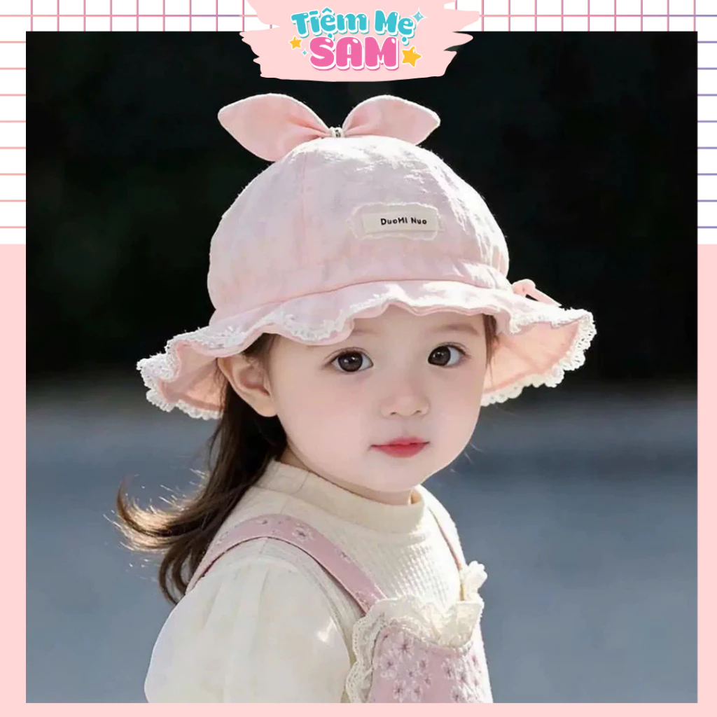 Mũ bèo công chúa phối họa tiết nơ dễ thương, có dây điều chỉnh cho bé gái từ 4-24 tháng (MUG40)
