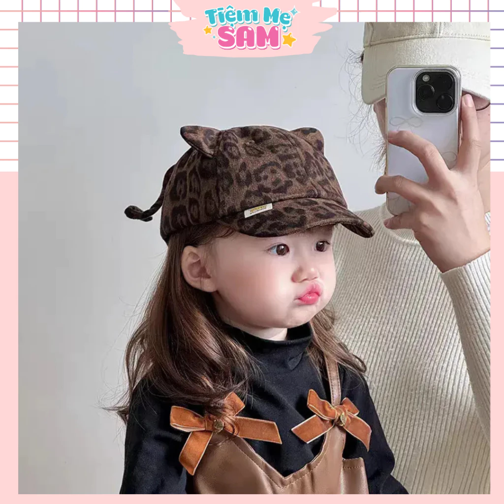 Mũ lưỡi trai cho bé họa tiết da beo tai mèo phong cách retro cá tính cho bé trai bé gái 8th - 3t - Tiệm Mẹ Sam97 - MUG11
