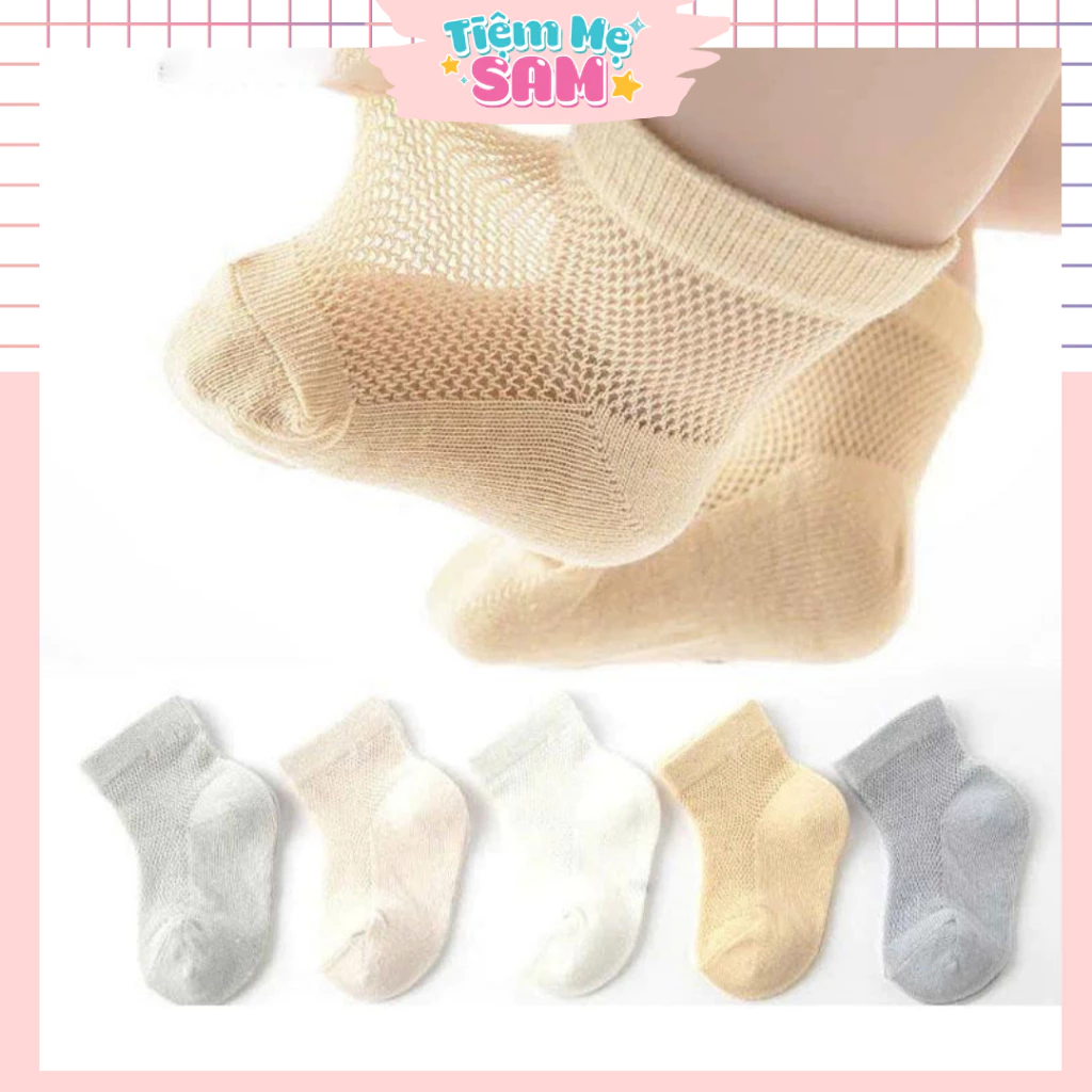 Combo 5 Đôi Tất Lưới Cho Bé 0-3 Tuổi Cotton Thoáng Khí Mùa Hè Màu Trơn Vintage - Tiệm Mẹ Sam97 -  LUOI01