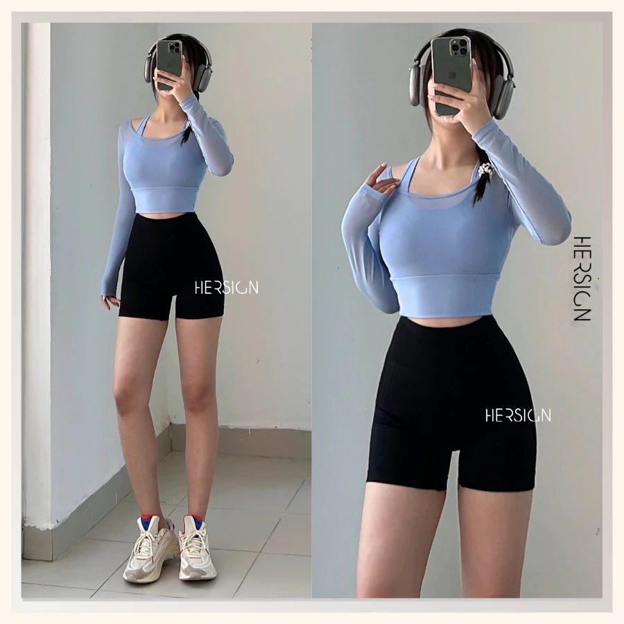 HERSIGN Đồ tập gym nữ Set tập yoga nữ tay dài Bộ quần áo thể thao chạy bộ đạp xe SMIXC34N12 BST HERSIGN OPEN AIR