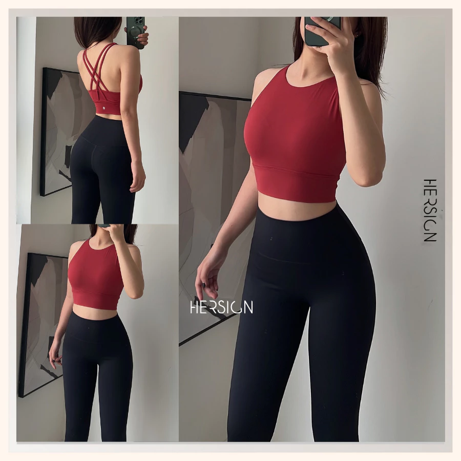 Set đồ tập gym nữ Đồ tập yoga áo bra cổ yếm quần legging cao cấp HERSIGN-SMIXB21L20D BST HERSIGN CORELYNE