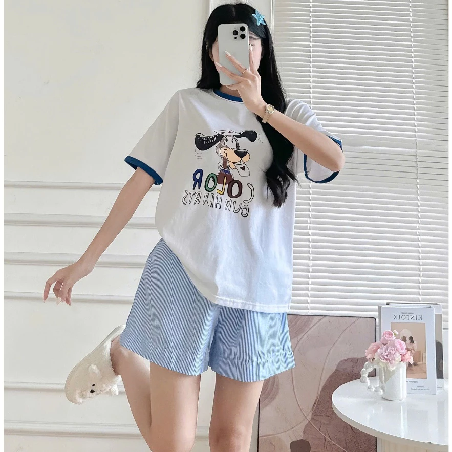[RẺ VÔ ĐỊCH] Sét bộ đùi kẻ sọc in hình siêu xinh, Sét bộ mặc nhà, mặc đi chơi Quần đùi kẻ sọc Áo ngắn tay Cotton