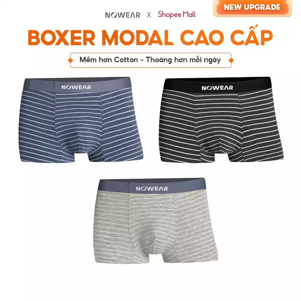 Combo 3 Quần Lót Nam Boxer Modal NOWEAR Không Đường May, Quần Sịp Đùi Mềm Mát Co Giãn, Form Ôm Gọn