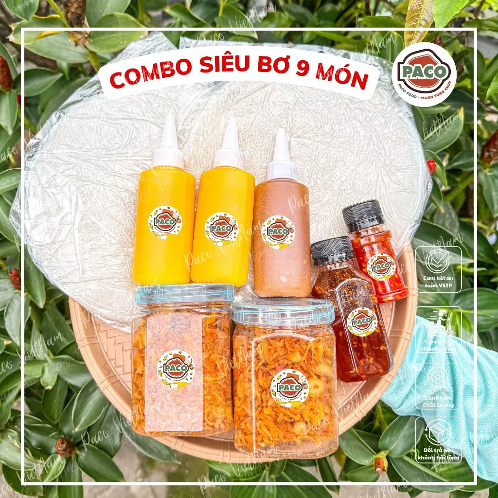 [LIVE-9 MÓN] Combo Ngon Bánh Tráng Phơi Sương Paco Food 2 Sấp bánh tráng 2 Hủ Ruốc Hành Phi 2 Chai Bơ Phô Mai 1 Muối Béo