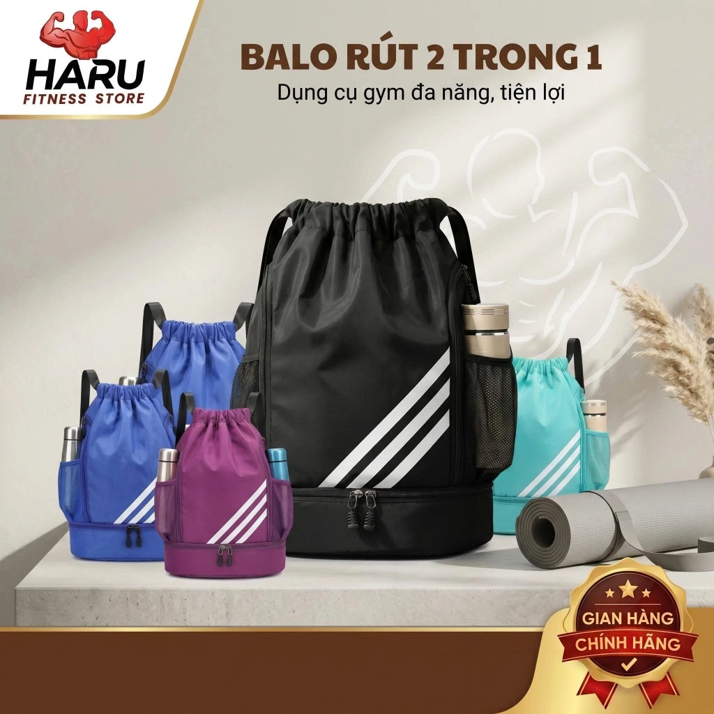 Balo Dây Rút Thể Thao HARU HR87 - Balo Gym Đựng Giày Chống Thấm Ngăn Riêng Tiện Lợi