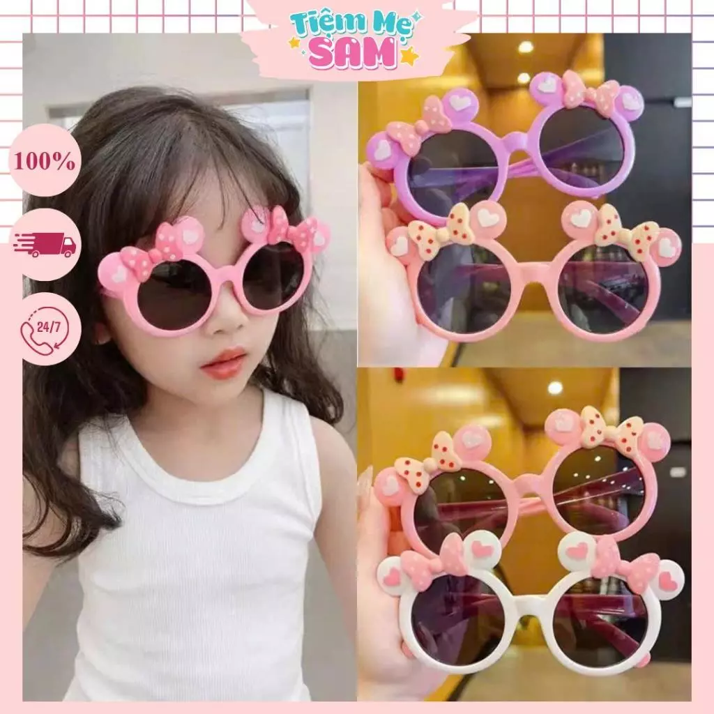 Kính mắt thời trang cao cấp hoạt hình nơ chấm bi cho bé, gọng tròn đủ màu phong cách cho bé (KINH04)
