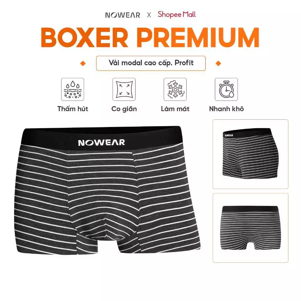 Combo 5 Quần Lót Nam Boxer Modal NOWEAR Không Đường May, Quần Sịp Đùi Mềm Mát Co Giãn, Form Ôm Gọn