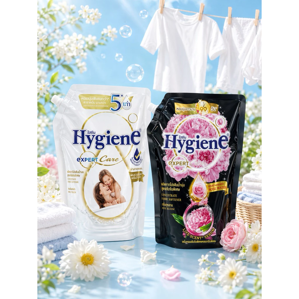 2Túi[2.200ml] Nước Xả Vải Hygiene Thái Lan – Trắng Sữa & Hoa Hồng Đen – Thơm Lâu, Mềm Vải, Lưu Hương Cao Cấp