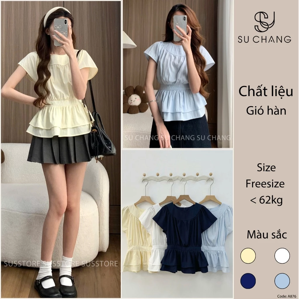 Áo Kiểu Cổ Tròn Chiết Eo Hàn Quốc A876 Su Chang Thời Trang Nữ