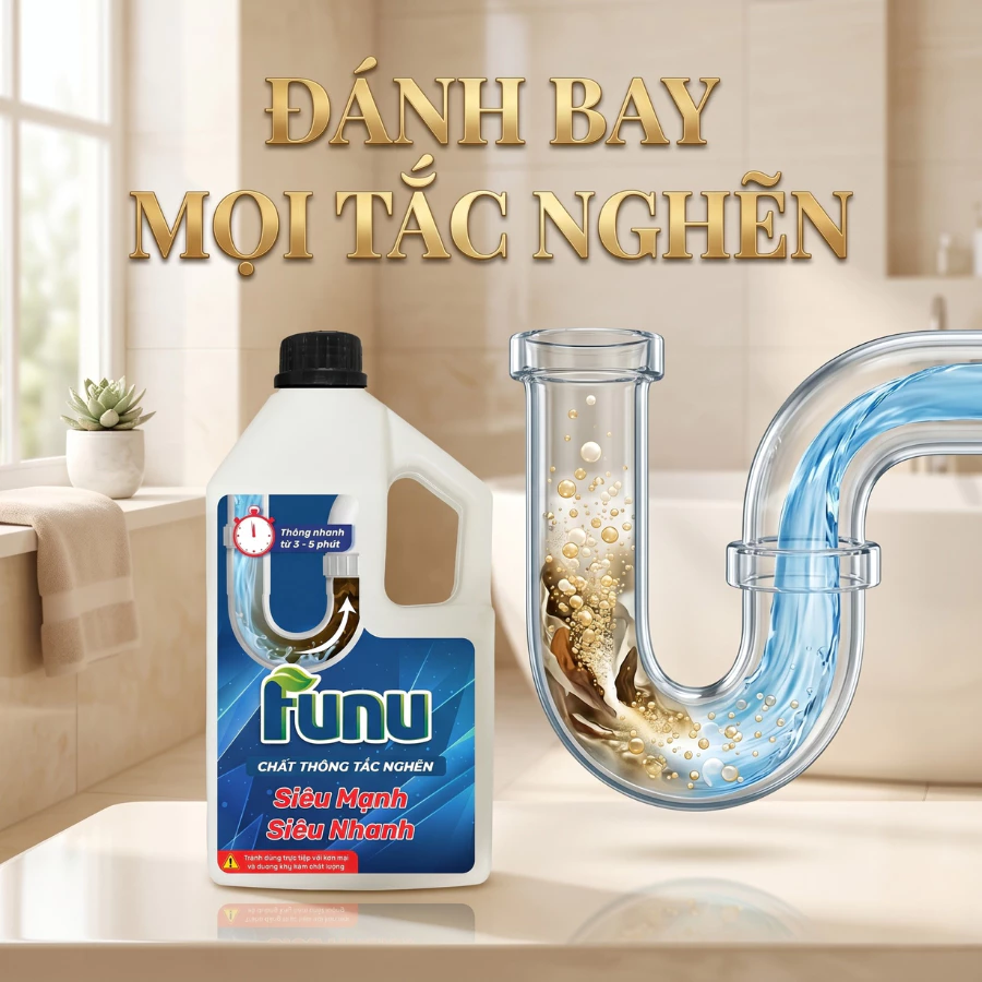 Thông Bồn Cầu/ Cống Funu 1.4 Kg Cực Mạnh, Làm Sạch Vệ Sinh Đường Ống, Khử Mùi Hôi,  Không Cần Thợ