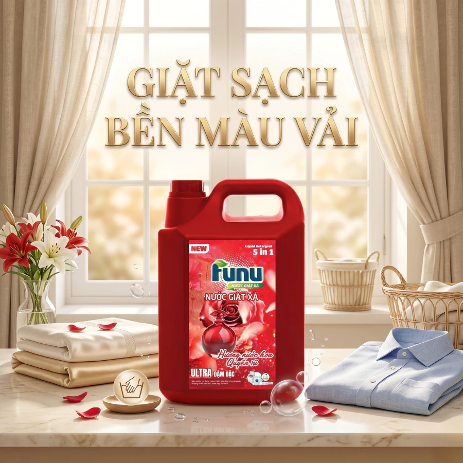 Nước Giặt Xả Funu 5in1 Hương Nước Hoa Pháp Lưu Hương 24h Giữ Bền Màu Vải