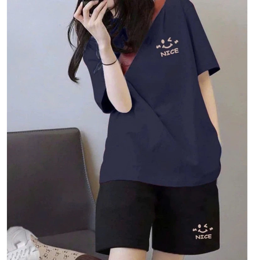 [RẺ VÔ ĐỊCH] Sét bộ đùi thun đen và Áo ngắn tay in hình dể thương, Đồ bộ mặc nhà, mặc ngủ dáng rộng thoải mái