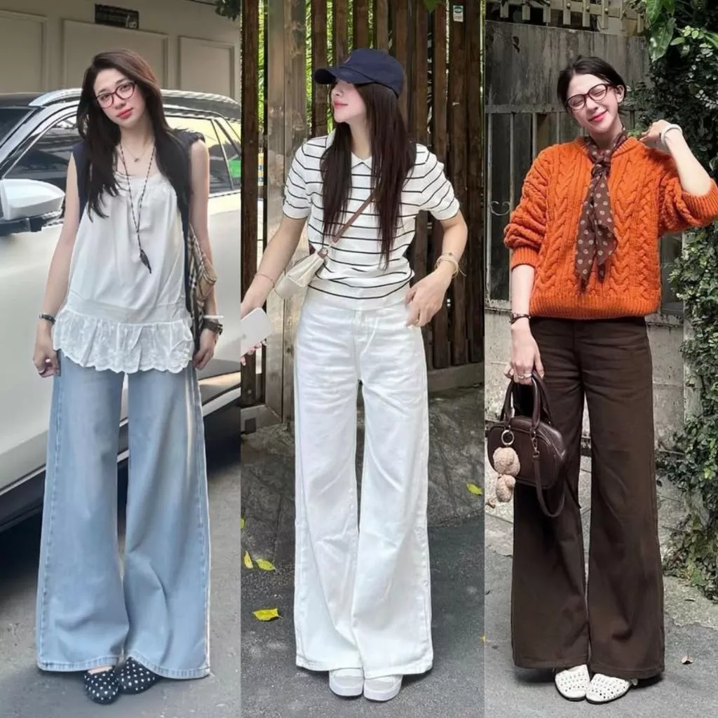 Quần Jean NỮ ống rộng MIAA Cạp cao ống suông rộng 33cm VER3 màu xanh xám wash trắng bigsize