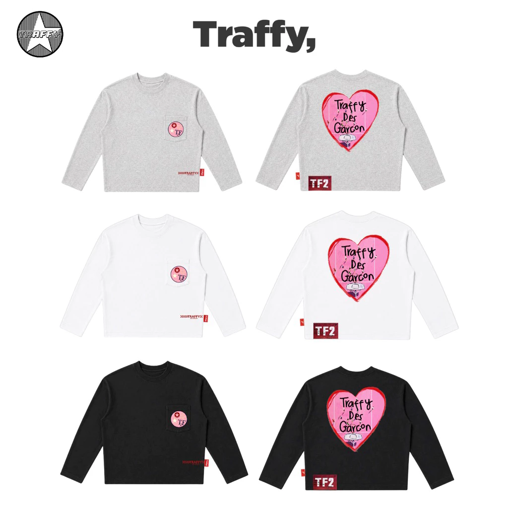 Áo Thun Tay Dài Long Sleeves TRAFFY Hearts2Hearts Màu Xám Tiêu Form Oval Cotton 2 Chiều Unisex
