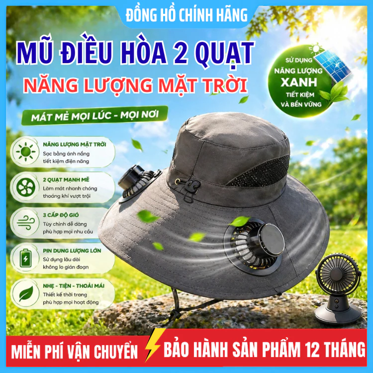 Mũ 2 Quạt Điều Hòa Năng Lượng Mặt Trời Chống Nắng Đi Làm , Đi Câu Cá , Du Lịch , Chống Tia UV [ Hàng Loại 1 ]