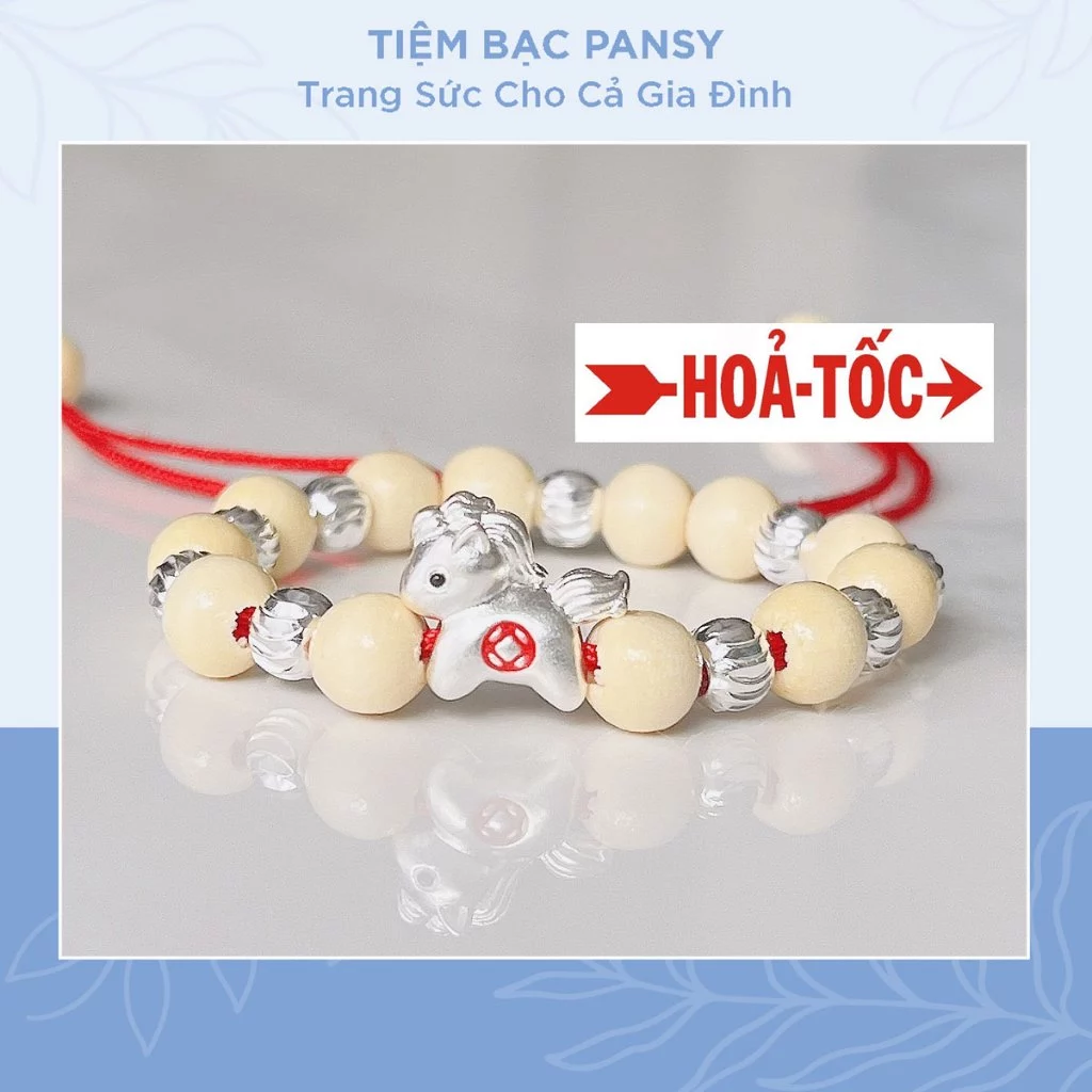 [HOẢ TỐC] Vòng dâu tằm charm con ngựa mix bi bạc cho bé sinh năm Bính Ngọ 2026