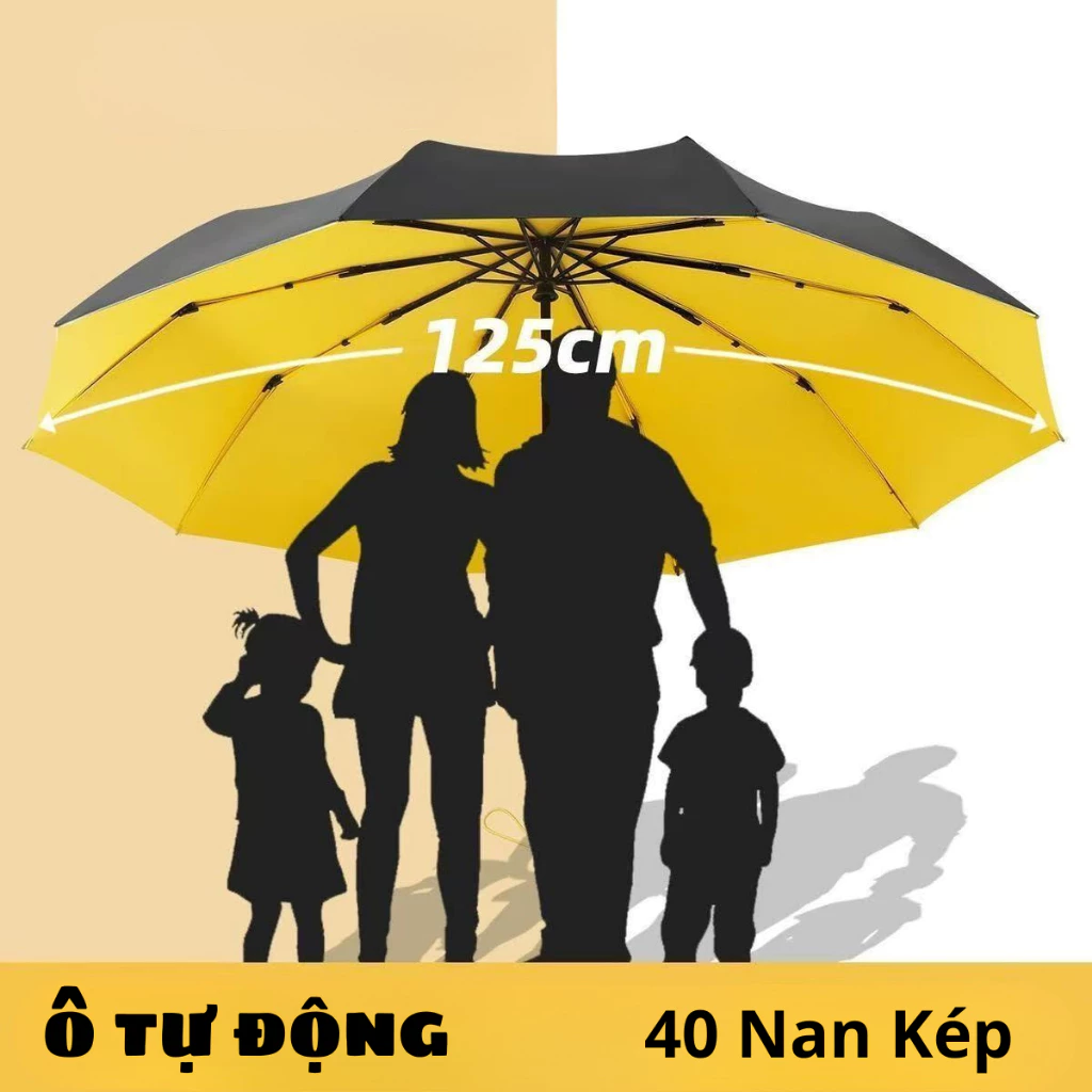 Ô Dù 20 Nan Che Gia Đình 3-4 Người Gập Gọn Đường Kính 125cm Mở Tự Động Chống Nắng, Che Mưa
