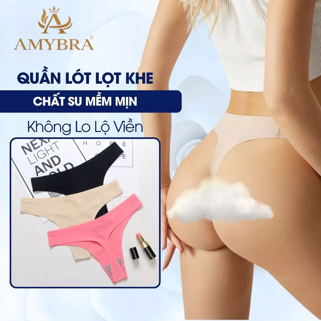 Quần Sịp Lọt Khe Nữ Su Mịn KhôngLộ Viền, Quần Lót Lọt Khe Nữ Quyến Rũ Lớp Đáy Cotton AMYBRA L716