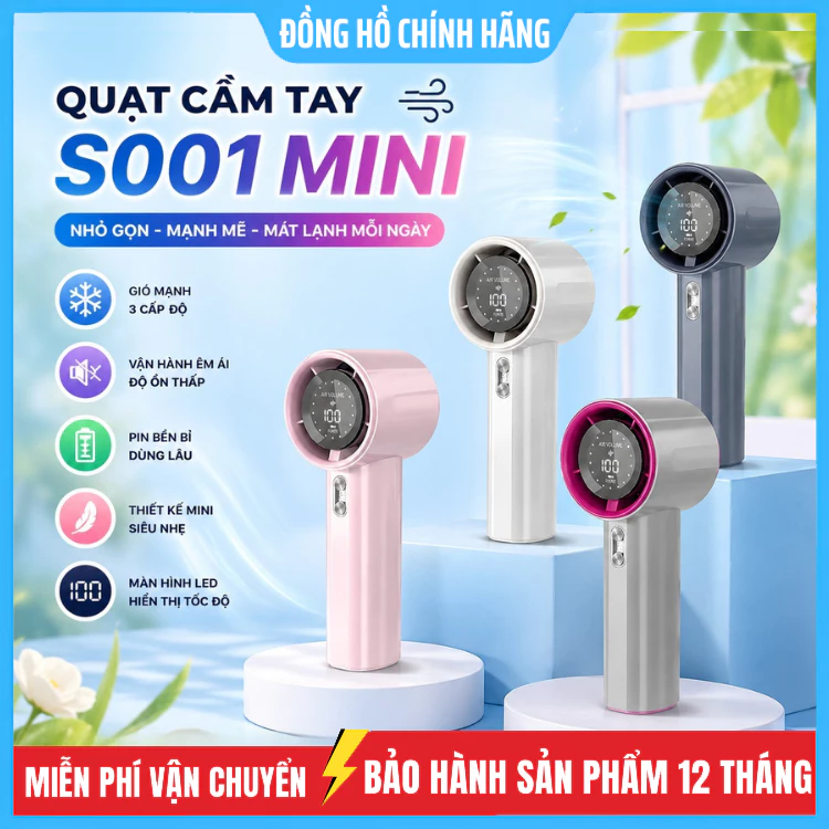 Quạt Cầm Tay Mini S001 / M2 / S1 Màn Hình Led Thông Minh Quạt Mini Cầm Tay Tốc Độ Gió 100 Siêu Mạnh