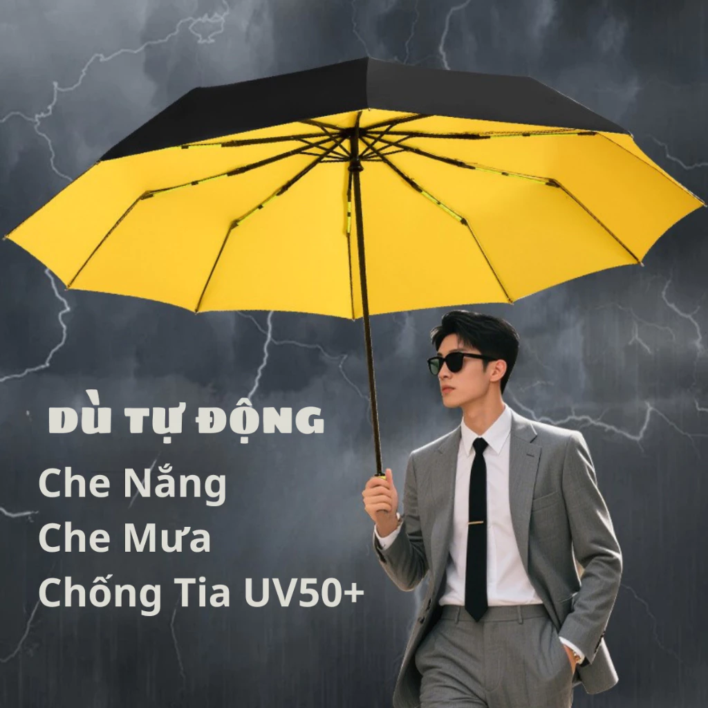 Ô Dù Gấp Gọn Siêu To Cao Cấp Tự Động Đóng Mở 2 Chiều, Chống Thấm Nước, Kèm Dây Treo Thông Minh