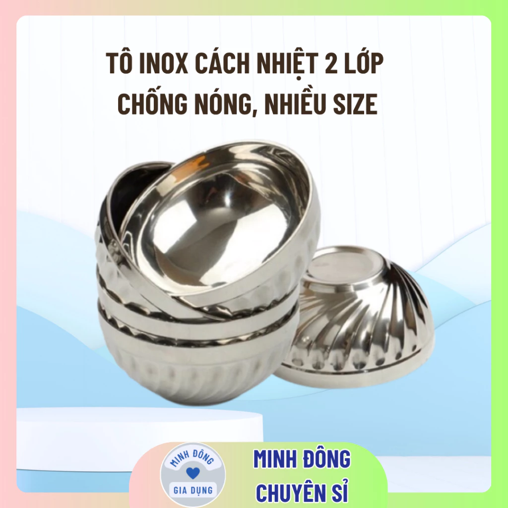 Tô inox cách nhiệt 2 lớp chống nóng size 14cm 16cm 18cm 20cm - Bát ăn cơm inox
