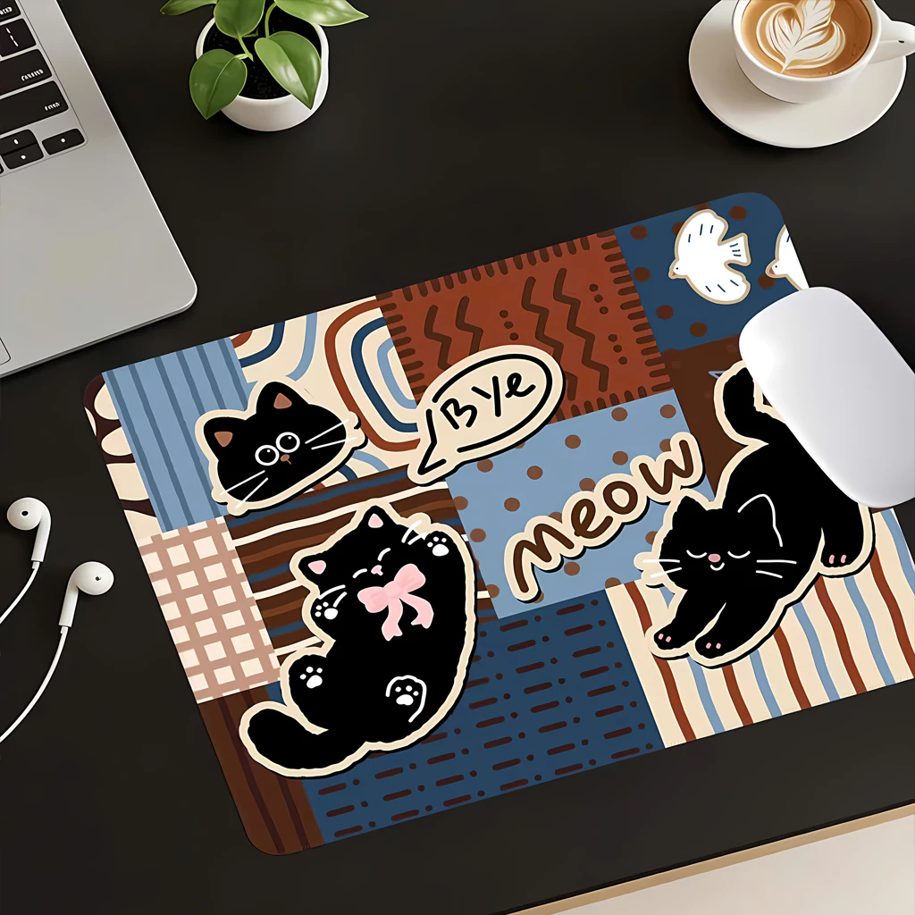 Lót Chuột Mèo Bye Meow Cute Vintage – Mouse Pad Deskmat Chống Trượt, Bề Mặt Mịn