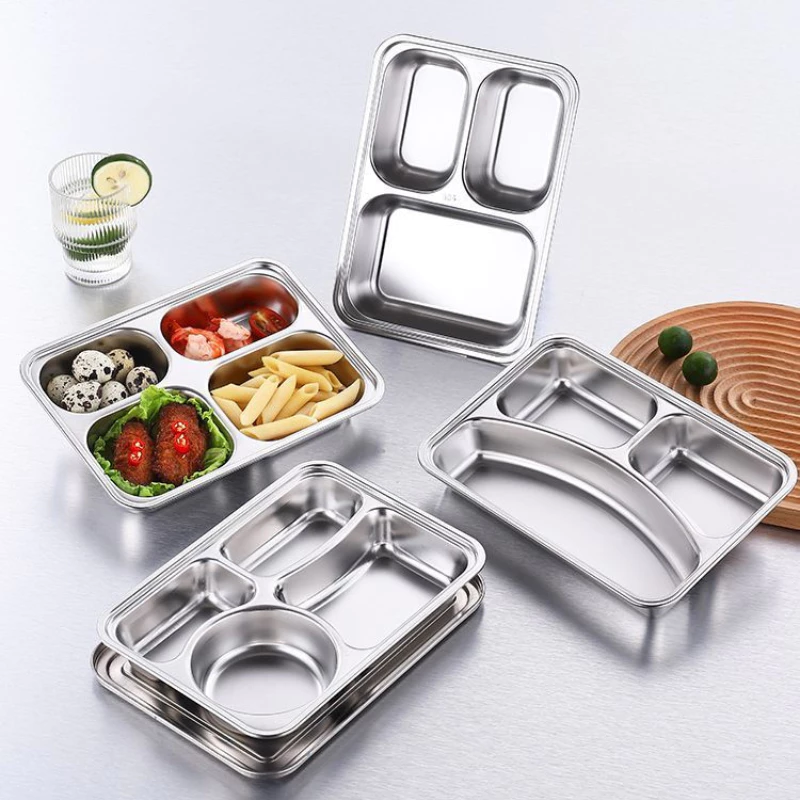 Khay Cơm Inox 3/4/5 Ngăn Sâu Lòng Phong Cách Hàn Quốc, Khay Nhà Bếp Inox An Toàn Cho Sức Khỏe
