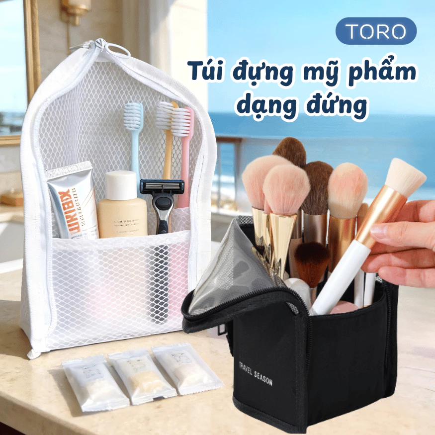 Túi Đựng Mỹ Phẩm Gấp Gọn Chống Nước TORO, Túi Lưới Đựng Đồ Cá Nhân Du Lịch Tự Đứng, Đựng Đồ Vệ Sinh Tiện Lợi