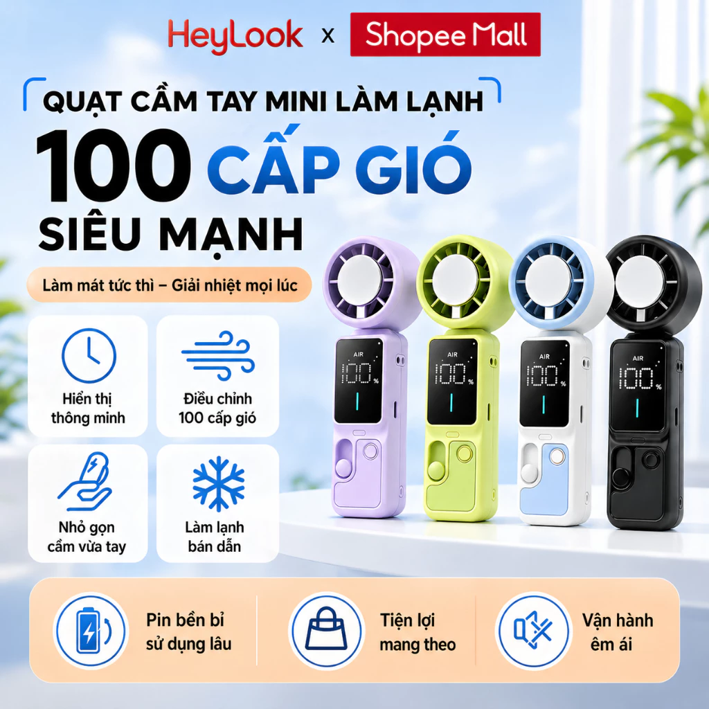 [HÀNG MỚI VỀ] Quạt Cầm Tay Tích Điện Mini Tốc Độ Gió Siêu Mạnh Pin 3000-5000mAh, Quạt Sò Lạnh Gập Gọn Có Đèn Pin