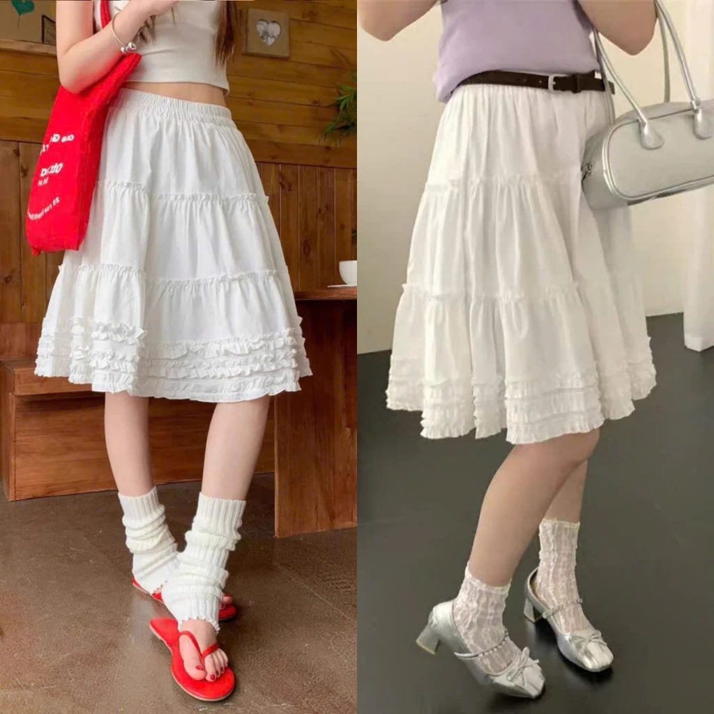 Chân váy dáng lửng 3 tầng viền bèo, váy ngắn thô mềm cạp chun Renee Store - V571