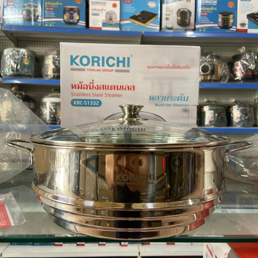 Xửng hấp inox korichi dung tích lớn thoải mái hấp thức ăn-rau-củ-quả-xôi tương thích với các nồi-bảo hành 12 tháng