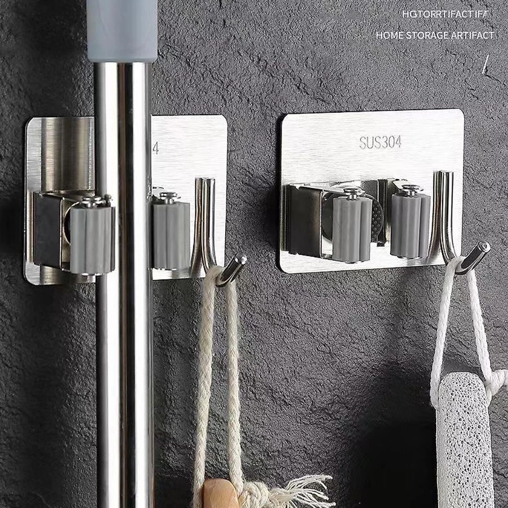 Móc Treo Kẹp Chổi INOX 304 mới, Móc Dán Tường Siêu Chắc Thiết Kế Hiện Đại