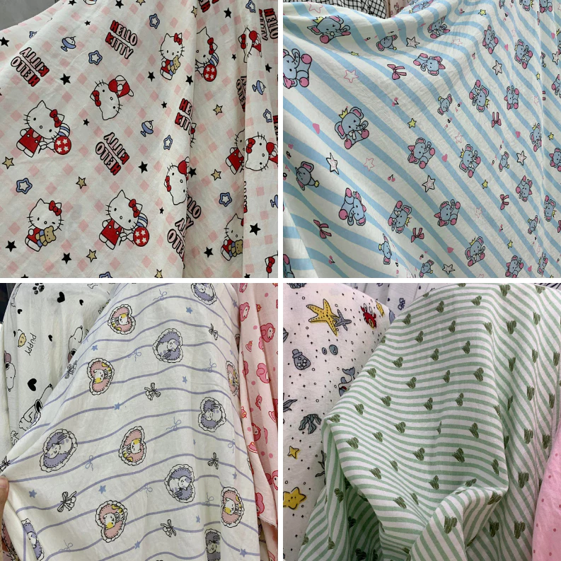 ⚡CÓ SẴN⚡(bảng mẫu 2) Vải đũi họa tiết dễ thương Hello kitty, Vịt Donald, Voi cute... khổ 1m5