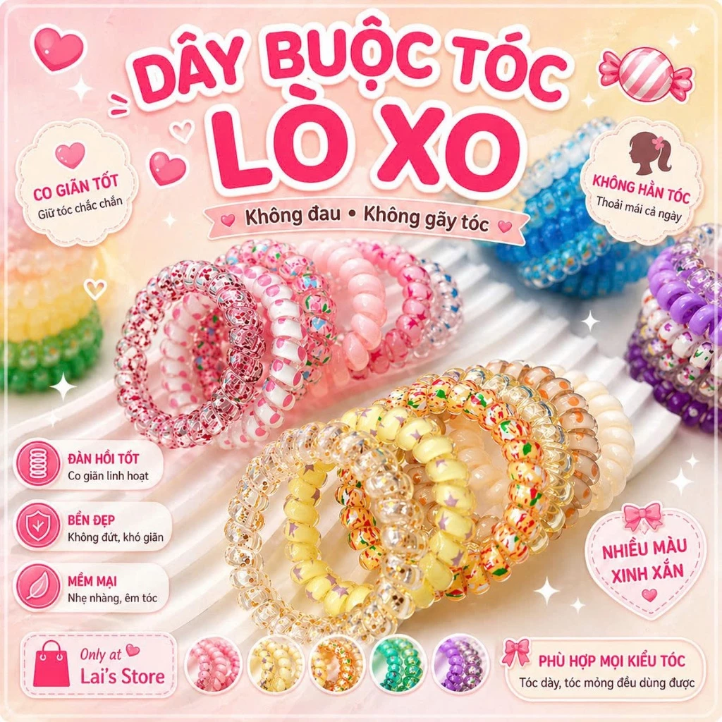Dây Buộc Tóc Lò Xo Nữ Trong Suốt Nhiều Màu Thun Buộc Tóc Xoắn Co Giãn Không Gãy Tóc Phong Cách Hàn