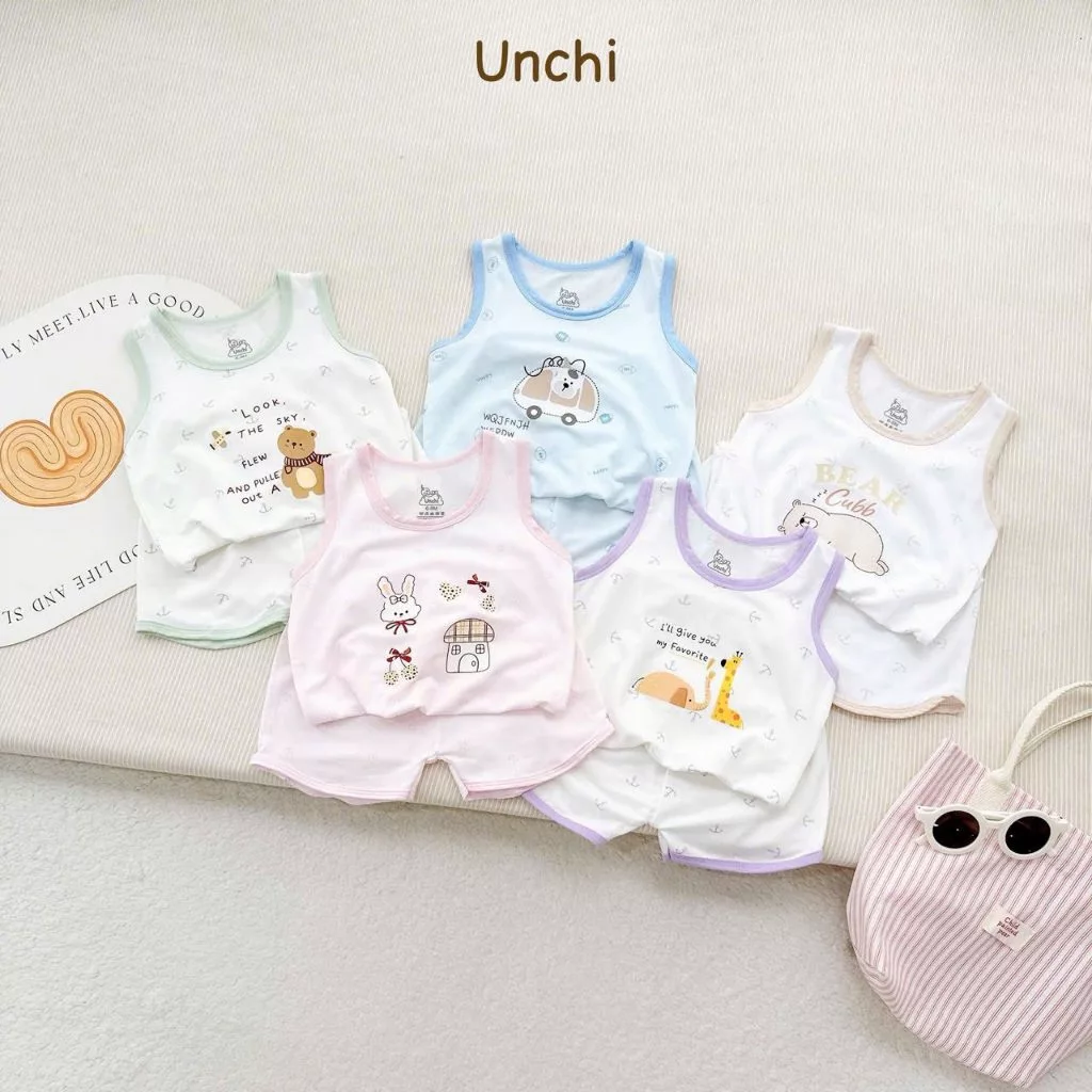 Bộ ba lỗ sát nách unchi thông hơi Bear Cub cho bé mềm mát mặc hè