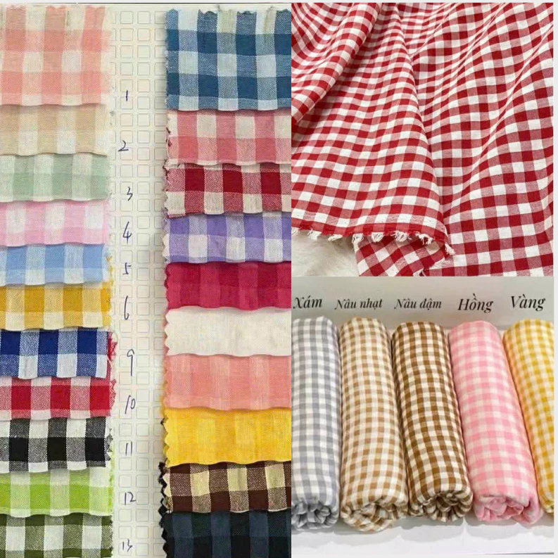 ⚡GIÁ SỈ⚡ Vải THÔ KẺ CARO 8mm dùng may scrunchies, chân váy học sinh, khăn chải bàn picnic