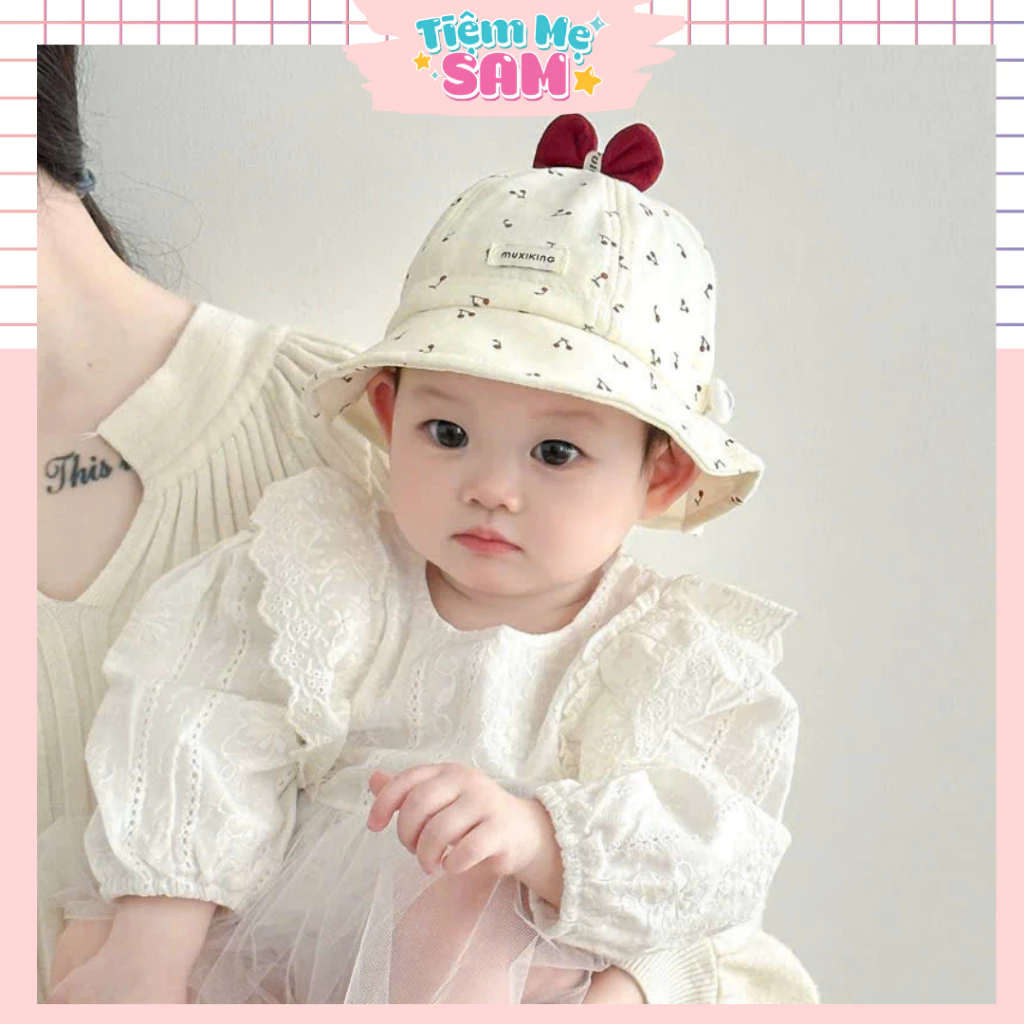 Mũ Bèo Công Chúa Cho Bé Gái 3-15 Tháng Họa Tiết Nơ Tai Thỏ Dễ Thương Cotton Có Quai - Tiệm Mẹ Sam 97 - MUG01