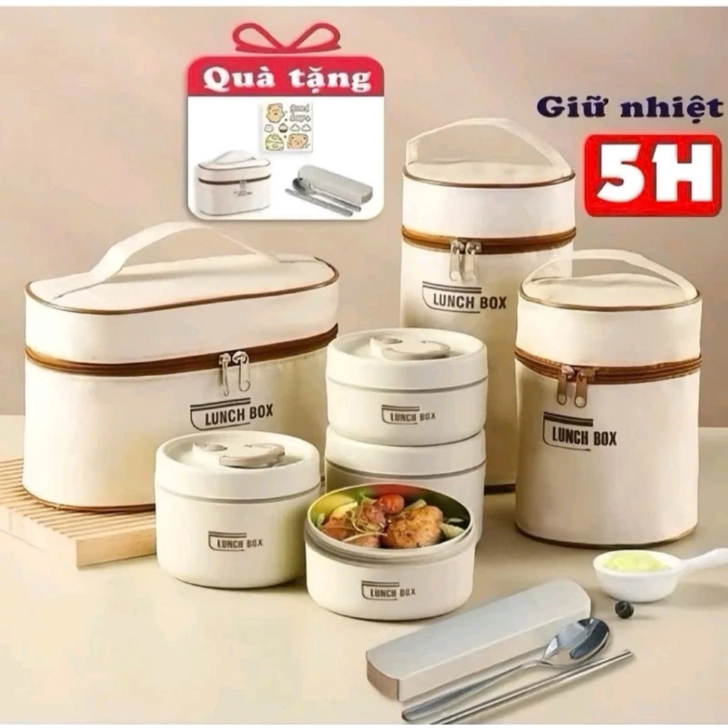 Hộp đựng cơm giữ nhiệt 4 tầng tặng kèm đũa thìa, Hộp cơm văn phòng tiện lợi