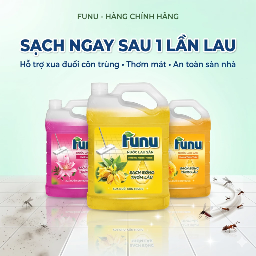 Combo Can Nước Lau Nhà Funu 3.8kg Siêu Tiết Kiệm Sạch Nhanh Hương Thơm Bền Lâu