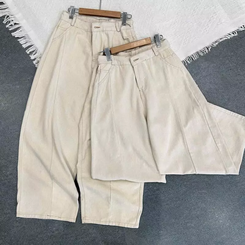 231 BIGGSIZE Quần baggy kaki nữ cạp cao,quần kaki baggy lưng cao trơn basic tạo kiểu viền chỉ nổi
